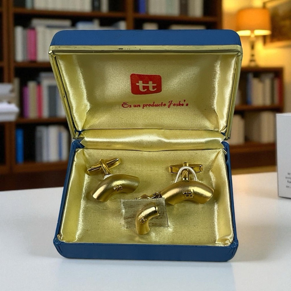 Vintage Joskes Gold Tone Cufflinks and Tie Pin Set Marked TT with Original Box